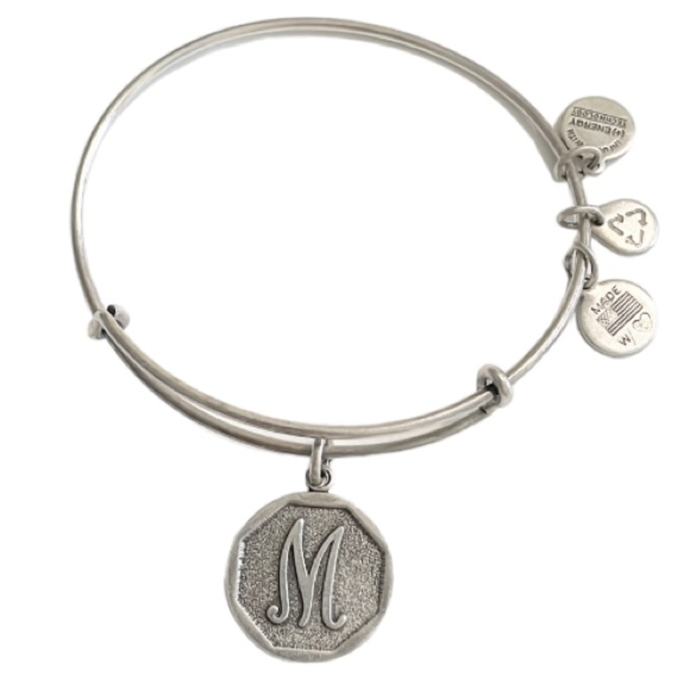 Alex and Ani silver monogram letter M bangle style charm bracelet 2.5”